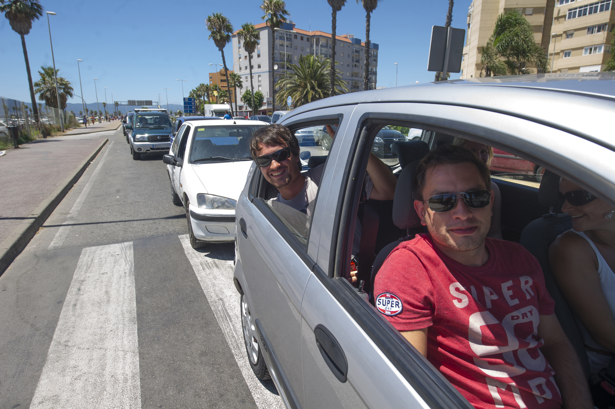 Vehicles queue at the Gibraltar-Spain frontier at La Linea before the July 2026 border removal